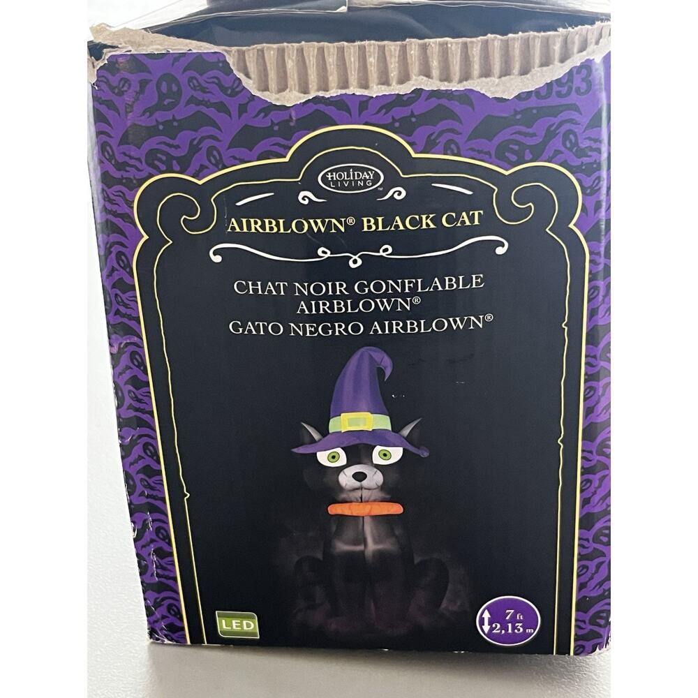 Holiday Living Inflatable Black Cat Witch Hat Halloween Airblown Lawn Decor 84"